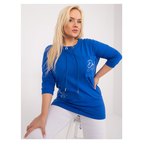 Cobalt blue plus size blouse with lettering and appliqué