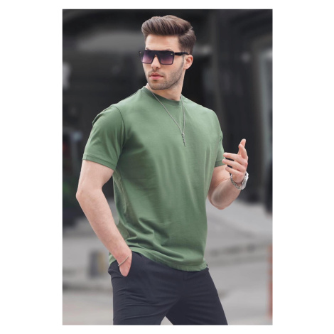 Madmext Khaki Green Regular Fit Basic Men's T-Shirt 6131