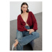 Trendyol Claret Red Super Crop Basic Bow Knit Cardigan