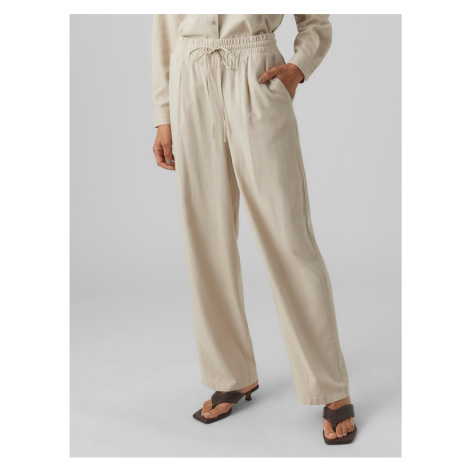 Beige women's trousers with linen blend Vero Moda Jesmilo - Women