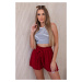 Women's viscose shorts with a tie at the waist - burgundy