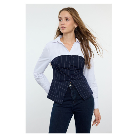 Trendyol Navy Blue Striped Strapless Vest Detailed Woven Shirt