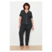 Trendyol Curve Anthracite Shirt Collar Ribbed Knitted Pajamas Set