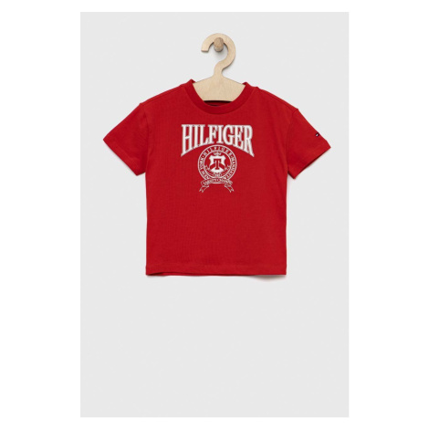 Detské tričko Tommy Hilfiger červená farba, vzorovaný