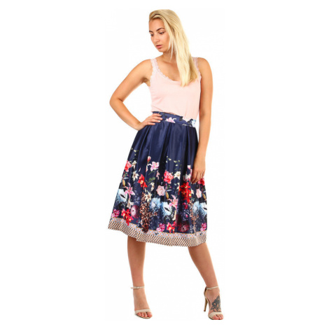 Dámska skladaná polokruhová retro sukňa s kvetinovou potlačou