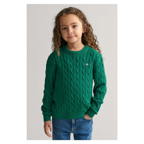 SVETER GANT COTTON CABLE SHIELD CREW WILD GREEN