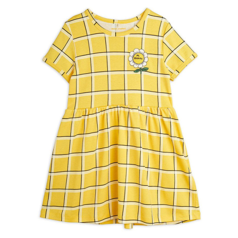 Dievčenské bavlnené šaty Mini Rodini žltá farba, mini, áčkový strih