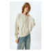 Koton Oversize Zippered Sweatshirt with Stitched Detail and Crew Neck