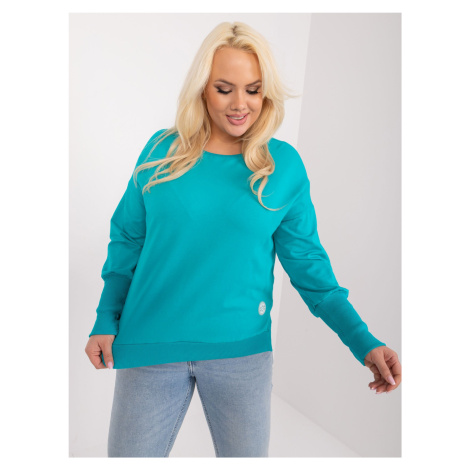 Turquoise plus-size cotton blouse with slits