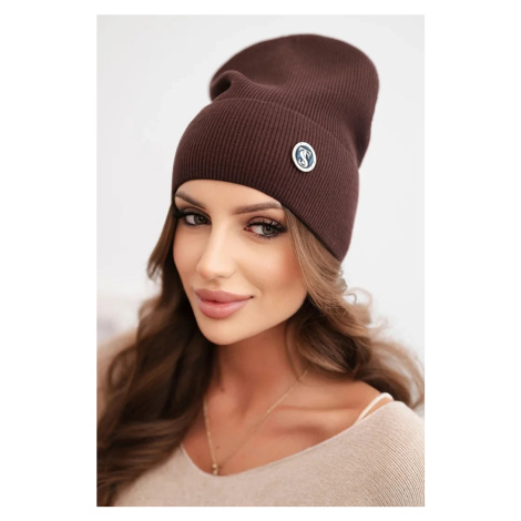 Kesi Dámska čiapka z prúžkovaného modalu a viskózy s ozdobným gombíkom hnedá