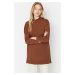 Trendyol Brown High Neck Slit Detailed Basic Knitted Sweatshirt