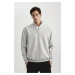 DEFACTO Oversize Wide Pattern Zippered Stand Collar Basic Plain Sweatshirt