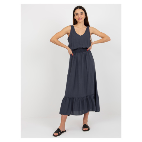 FRESH MADE dark blue sleeveless maxi dress with frill