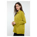 Trendyol Oil Green Thin Belted Ruffle Stone Buttoned Shirt