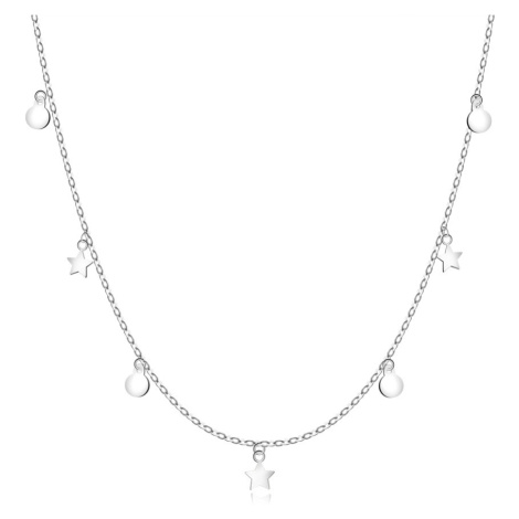 Dlhý strieborný 925 náhrdelník - tenká retiazka, hviezdičky, kolieska, perový krúžok