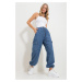 Trend Alaçatı Stili Women's Blue Waist And Leg Elastic Pocket Cargo Jogger Pants