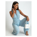 Blue jumpsuit tied in several ways