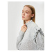 Koton Knitwear Sweater with Textured Ruffle Detail Standing Collar