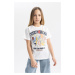 DEFACTO Girls Crew Neck Printed Short Sleeve T-Shirt