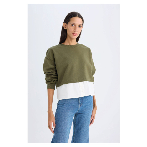 DEFACTO Women's Relax Fit Crew Neck Hem Detail Basic Plain Sweatshirt