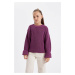 DEFACTO Girl's Purple Standard Fit Crew Neck Basic Plain Knitwear Sweater