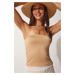 Happiness İstanbul Women's Biscuit Strapless Sandy Knitted Blouse