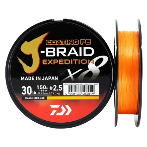 Daiwa splietaná šnúra j-braid expedition x8e smash orange 150 m - 0,20 mm 16 kg