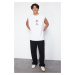 Trendyol White Oversize/Wide Cut Far East Text Printed 100% Cotton Sleeveless T-Shirt/Athlete