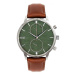 Pánske štýlové hodinky s koženým remienkom v hnedo-zelenej farbe