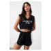 Trendyol Black Color Blocked Normal Waist Slim Knitted Shorts & Bermuda