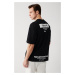 Avva Men's Black Oversize 100% Cotton Crew Neck Front And Back Printed T-shirt