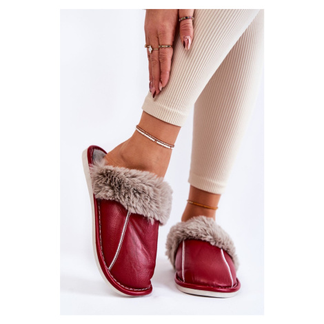 Women's leather slippers with fur red Rossa