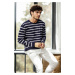 99741 Dewberry Crew Neck Striped Casual Knitwear Sweater-NAVY BLUE