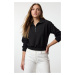 Trendyol Black Stand Collar Zippered Crop Knit Sweatshirt