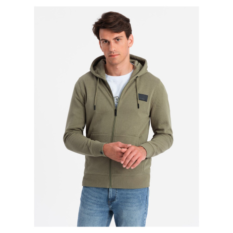 Ombre Unzipped men's sweatshirt with hood and patch - olive