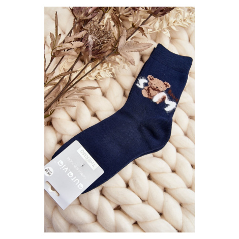 Warm cotton socks with teddy bear, navy blue