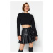 Trendyol Black Faux Leather Skirt with Frill Tie Tie Detail Mini Woven Skirt