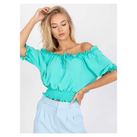 Spanish mint blouse with elasticated pleats