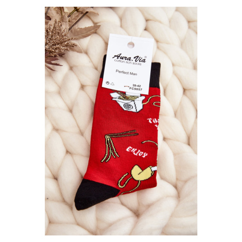 Men's socks with Asian noodle patterns red