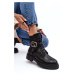 Black Gennee Worker leather ankle boots with chain