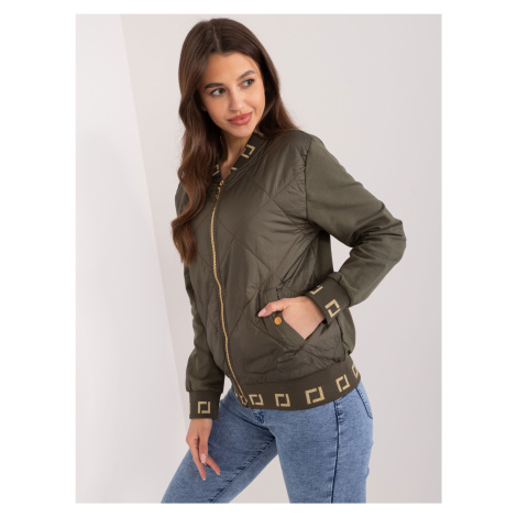 Khaki quilted bomber jacket with zipper
