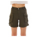 BİKELİFE Khaki High Waist Flexible Denim Shorts With Cargo Pocket.