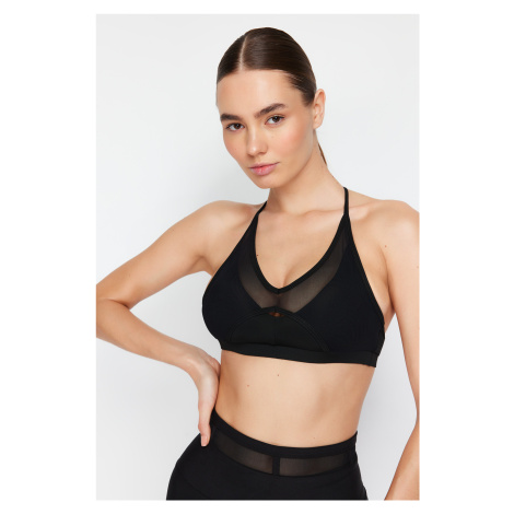 Trendyol Black Supported/Shaping Tulle Detailed Rope Strap Knitted Sports Bra