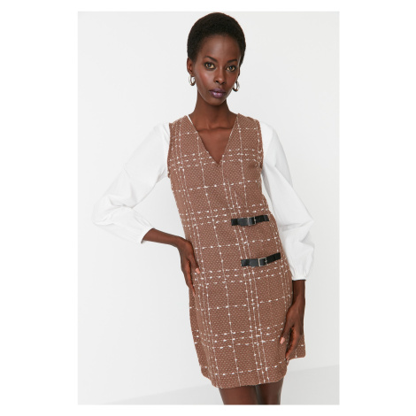 Trendyol Brown Tweed Sleeveless Jacket Dress