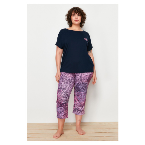 Trendyol Curve Pink Printed Knitted Pajamas Set