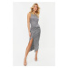 Trendyol Silver Body-Fitting Knitted Shiny Sequin Sequined Elegant Evening Dress