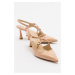 LuviShoes COJE Beige Patent Leather Women's Pointed Toe Thin Heel Shoes