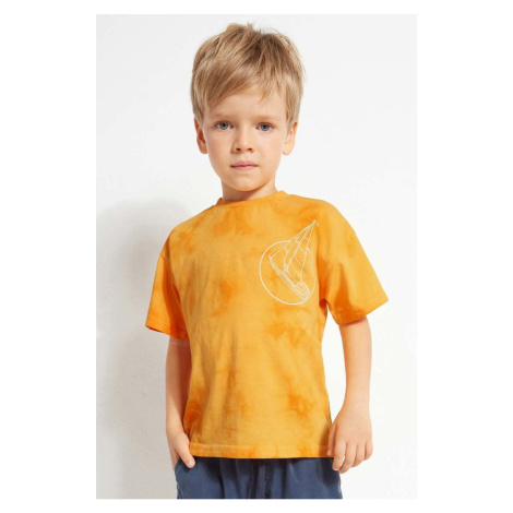 Detské bavlnené tričko Mayoral oranžová farba, vzorovaný