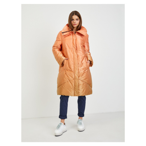 Oranžový dámsky prešívaný zimný kabát Guess Ophelie