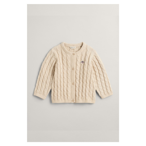 SVETER GANT SHIELD COTTON CABLE CARDIGAN LIGHT BEIGE MELANGE